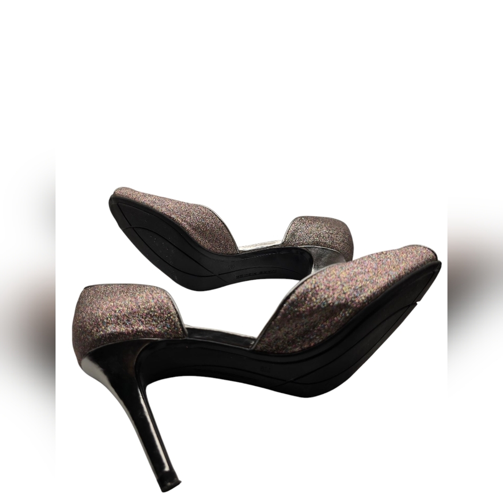 Marc Fisher Silver Glittery D'Orsay Heels W Silver Peep Toe, Size 8, Worn Once